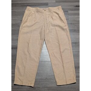 Alan Flusser Men's Brown Linen Blend Pleated & Cuffed‎ Wide Leg Pant Size 40x30